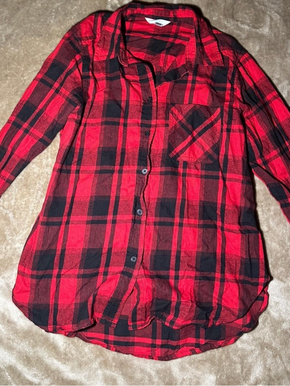 Time and Tru Red & Black Plaid Button-Down Shirt